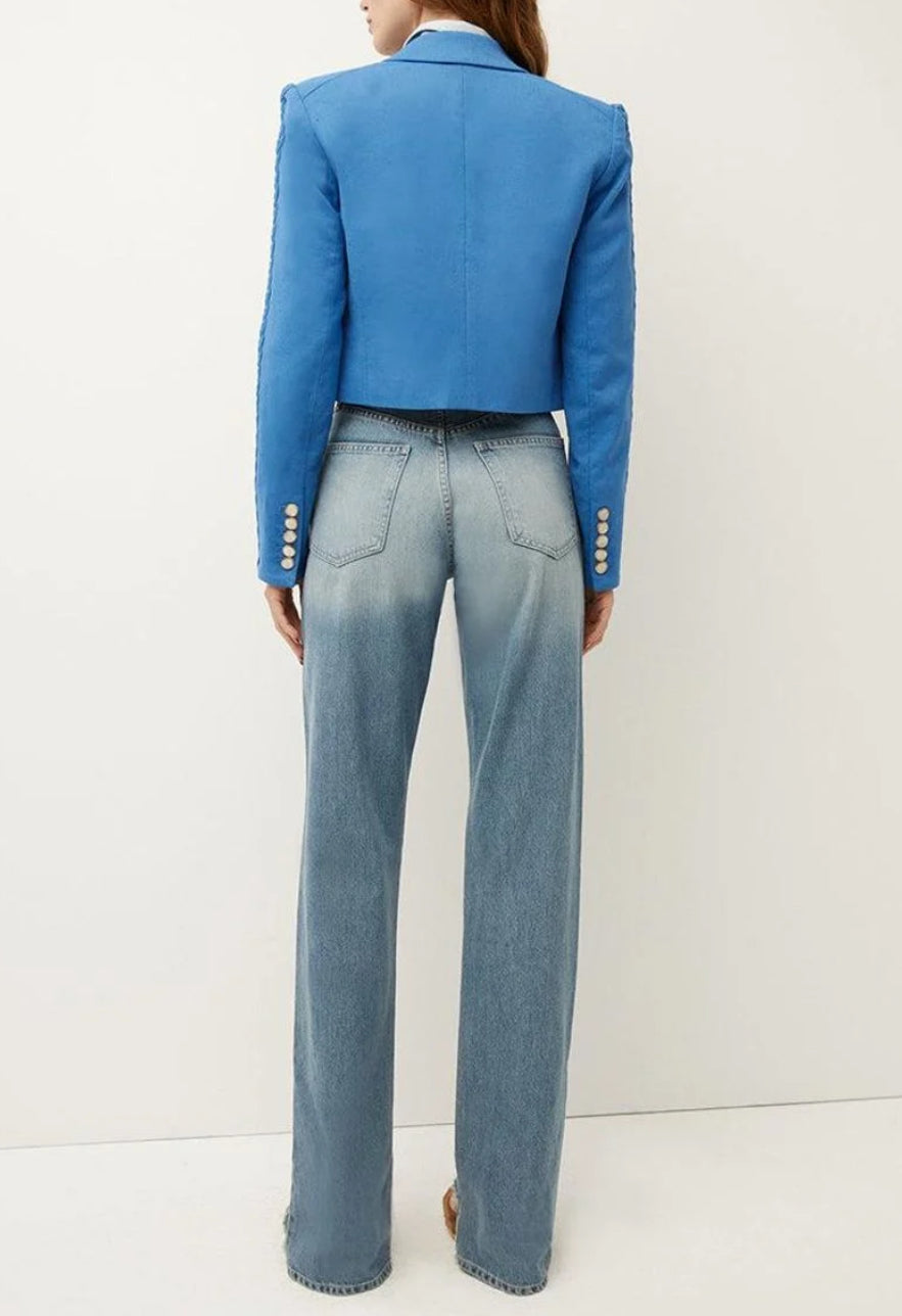 Veronica Beard Behren Cropped Jacket - Azure Blue