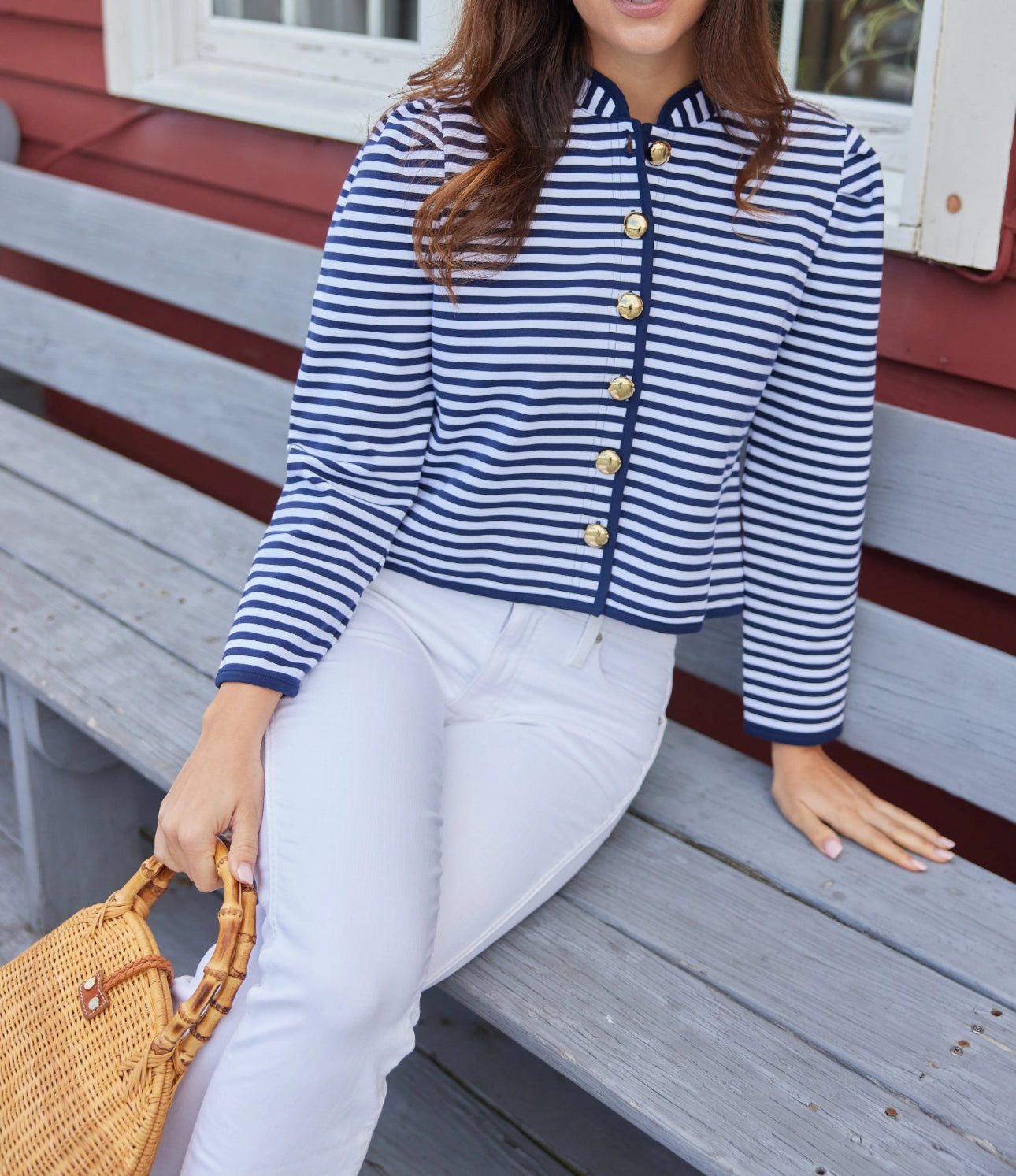 Sail To Sable Striped Button Front Mini Jacket - Navy/White