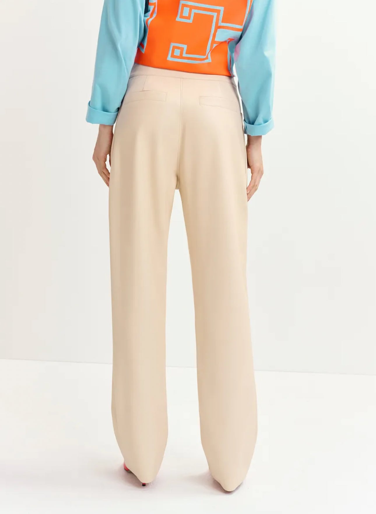 Essentiel Antwerp Faux Leather Straight Leg Pants - Ecru