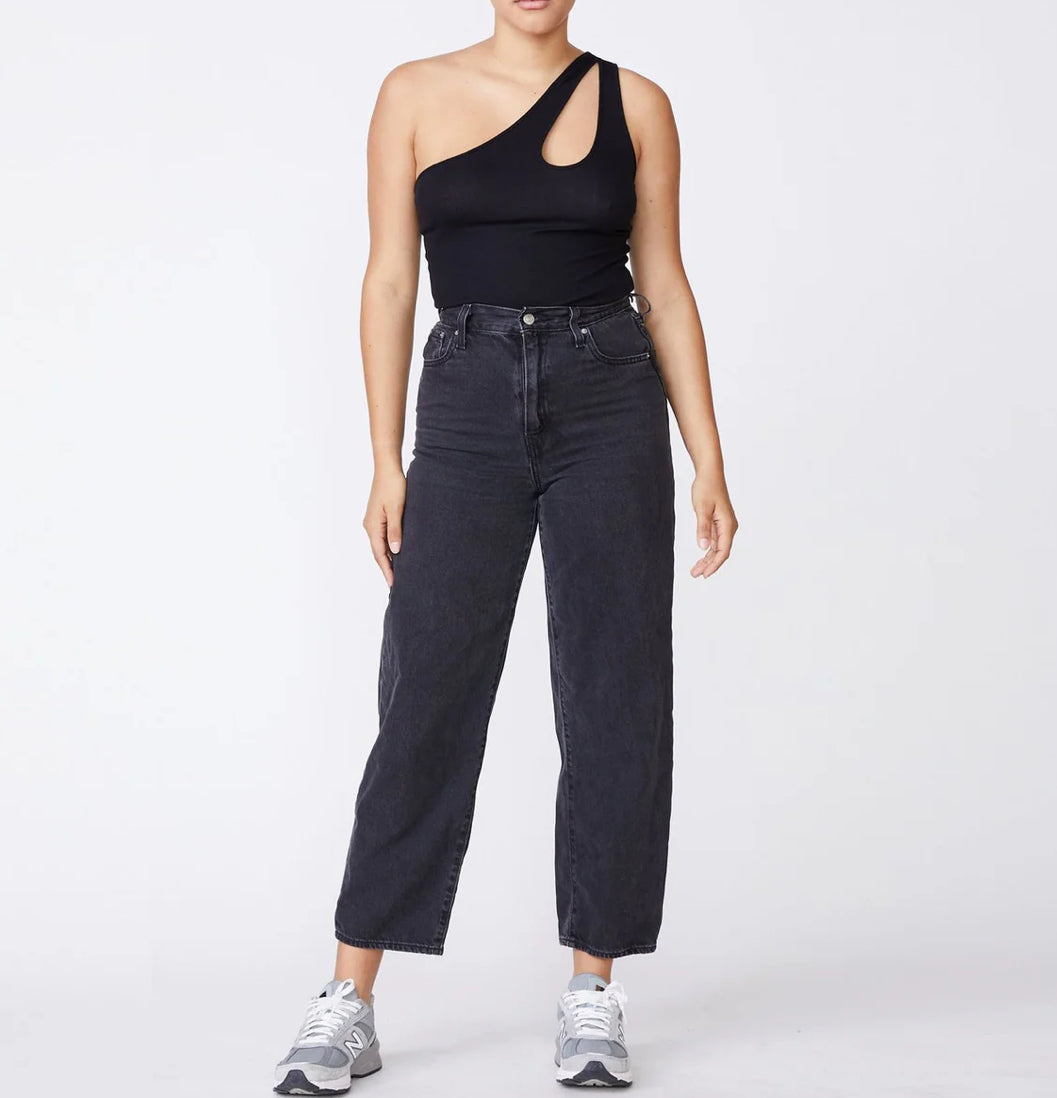 Monrow Cutout One Shoulder Bodysuit - Black