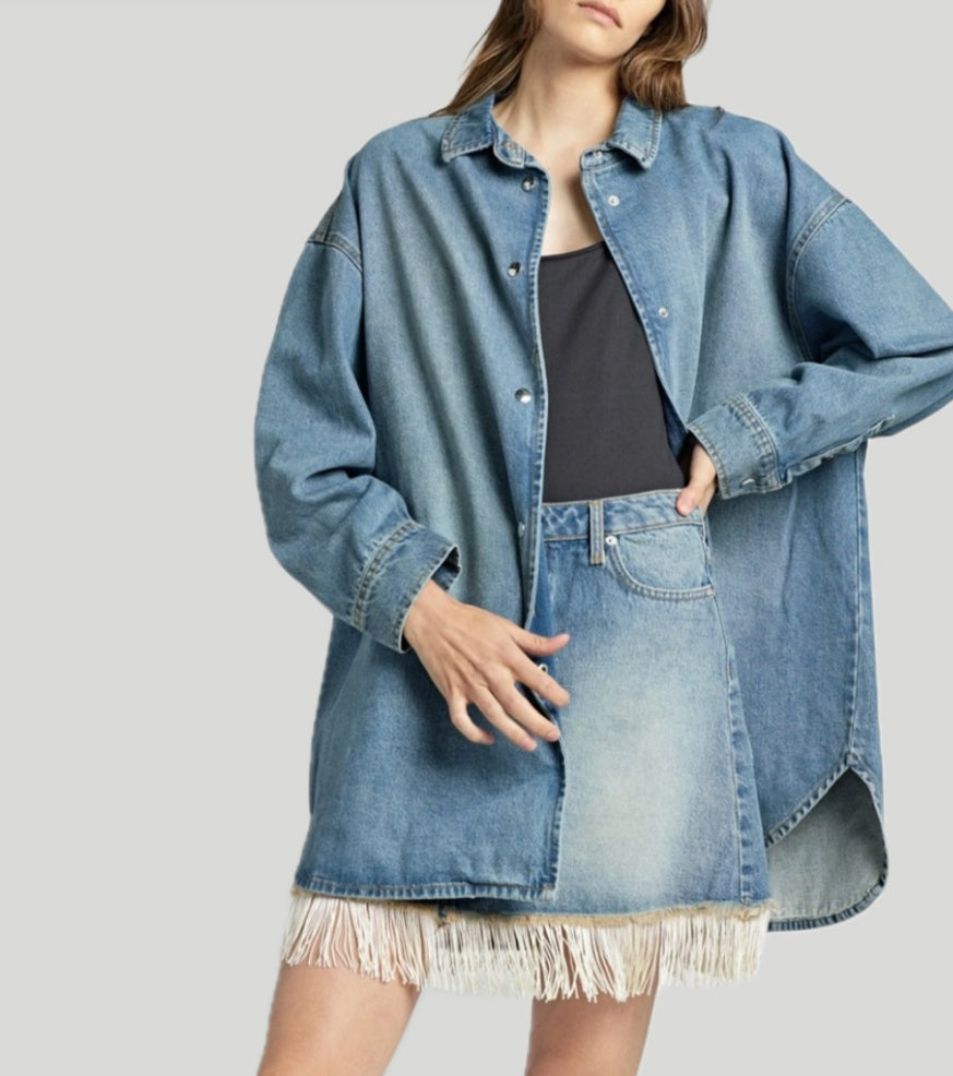 Ragdoll LA Denim Skirt With Fringe