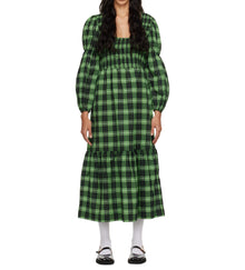 GANNI Check Midi Dress - Pea Pod