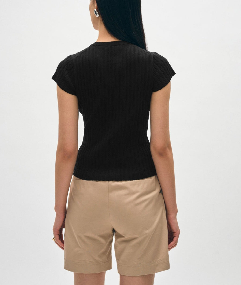 White + Warren Ribbed T Shirt - Black