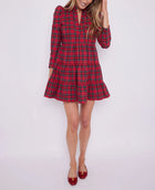 Sail to Sable Red Tartan Long Sleeve Tunic Flare Dress