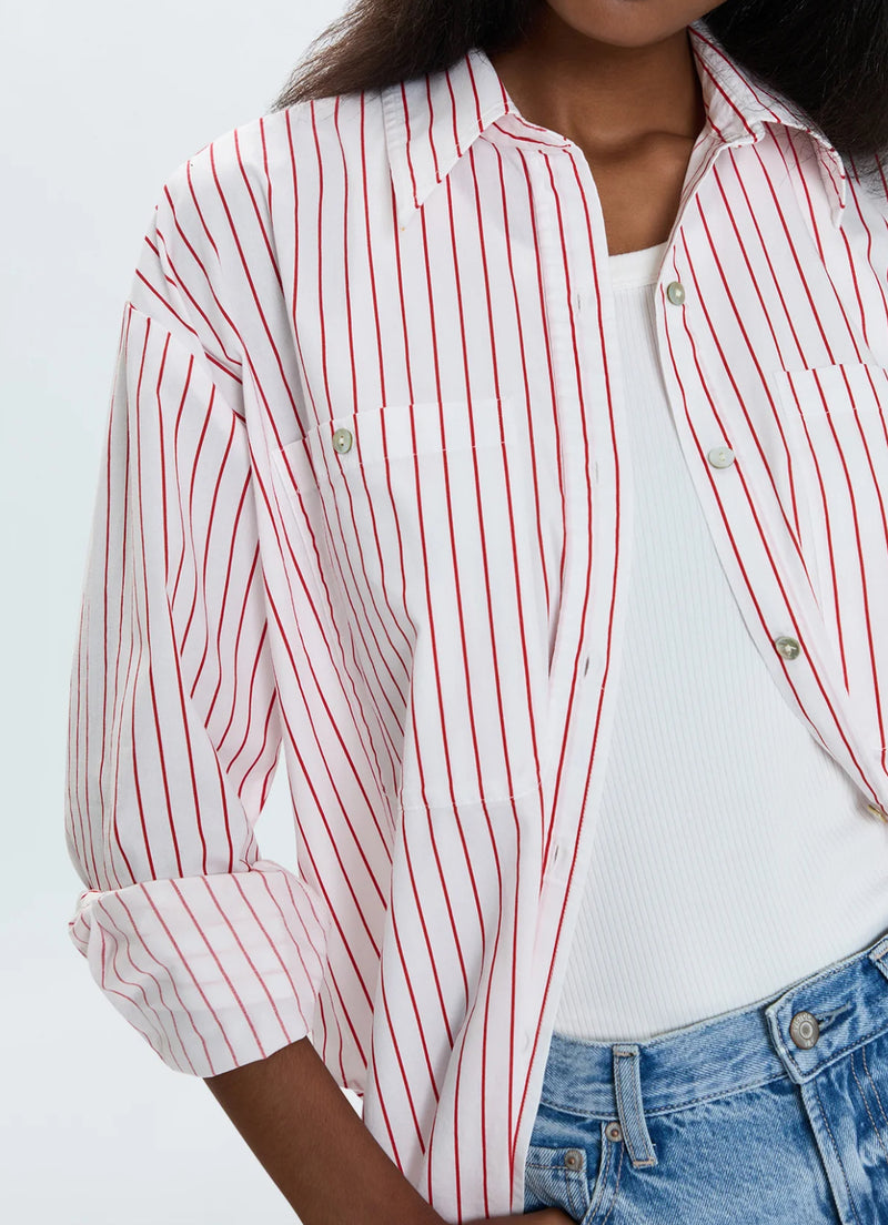 Pistola Samantha Oversized Button Up Shirt - Ruby Stripe