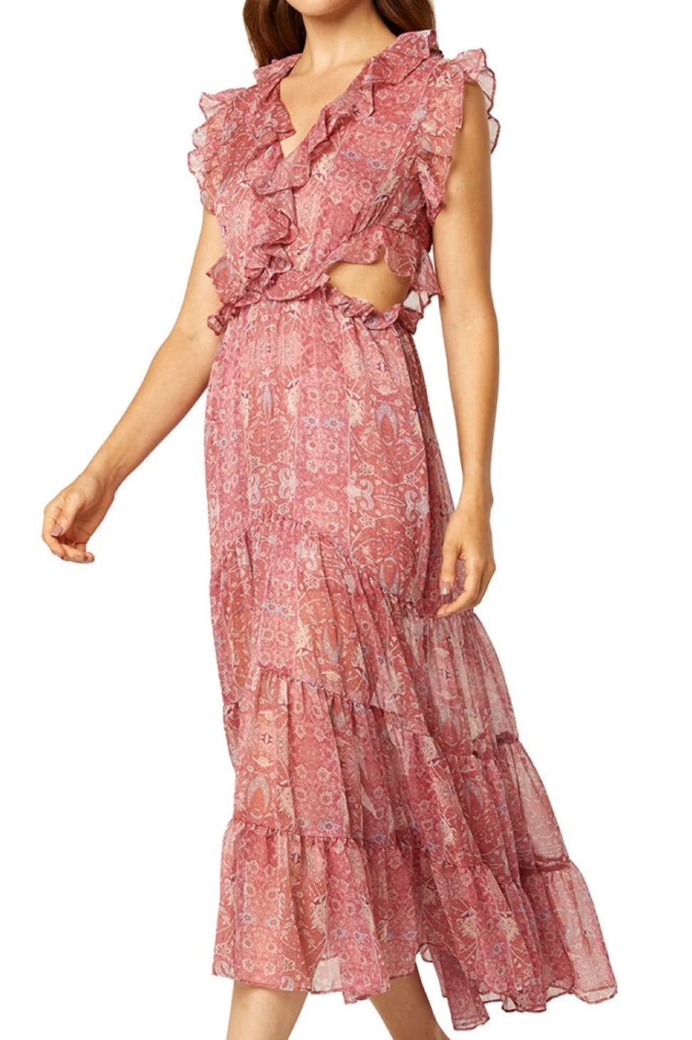 MISA Los Angeles Natasha Ruffled Floral Midi Dress - Washed Rose