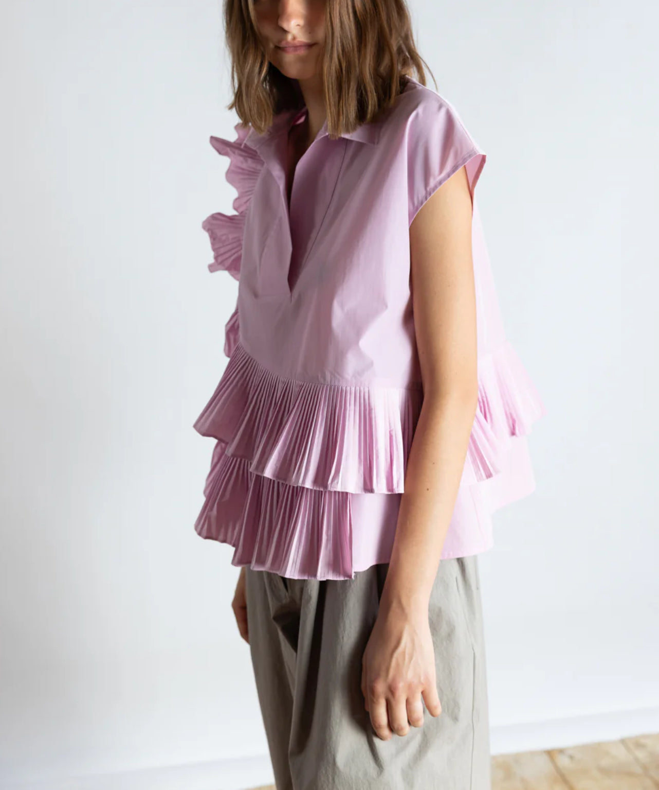 Psophía Taffeta Sculpted Ruffle Top - Lilac