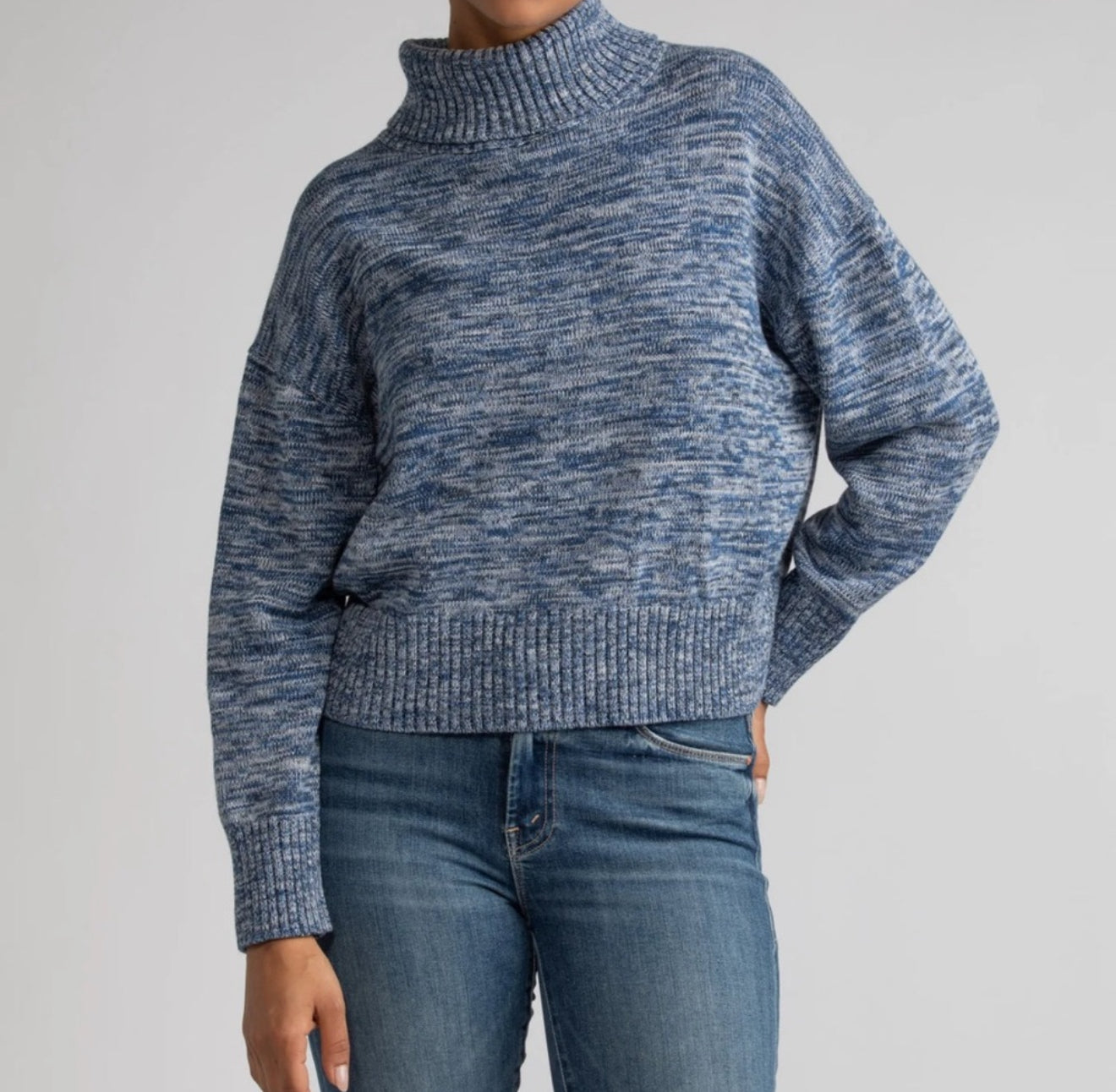 Margaret O’Leary Kimbra Blue Cotton Turtleneck Sweater