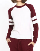 Minnie Rose Cashmere Frayed Crew With Arm Stripe