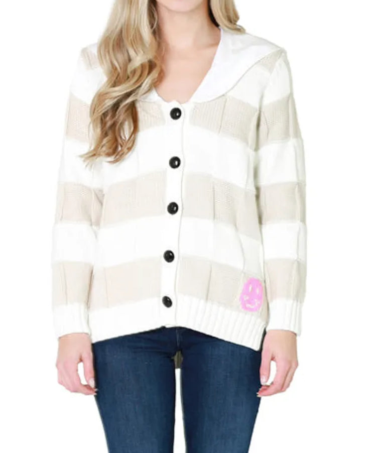 GANNI Poplin Collar Smiley Cardigan - Egret