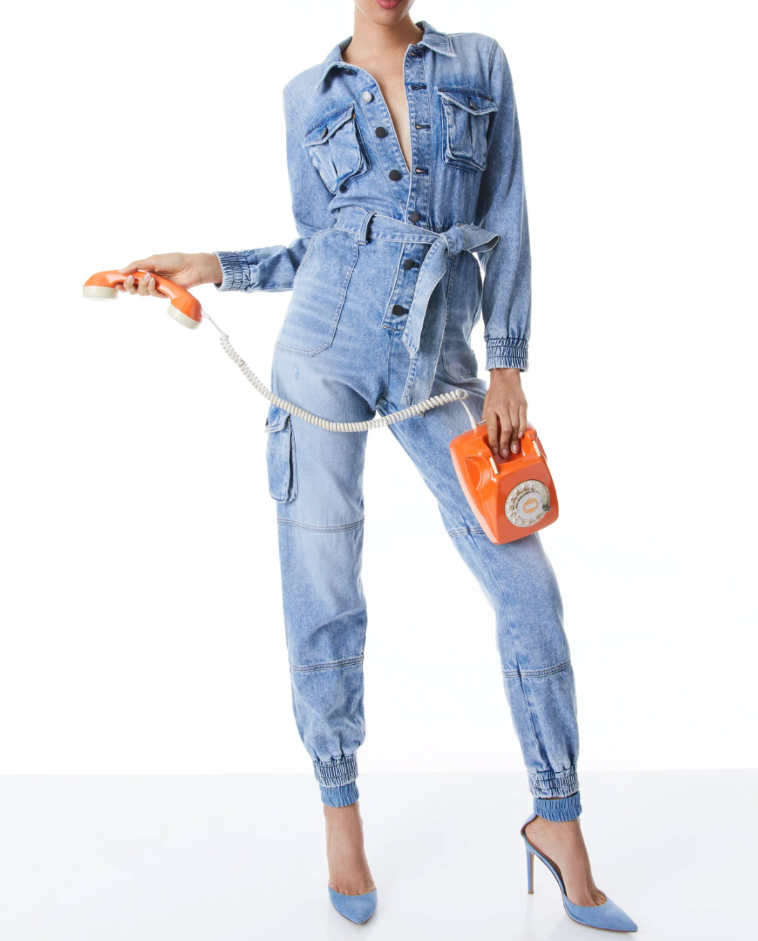 alice + olivia Etha Chambray Jumpsuit - Lightning Blue