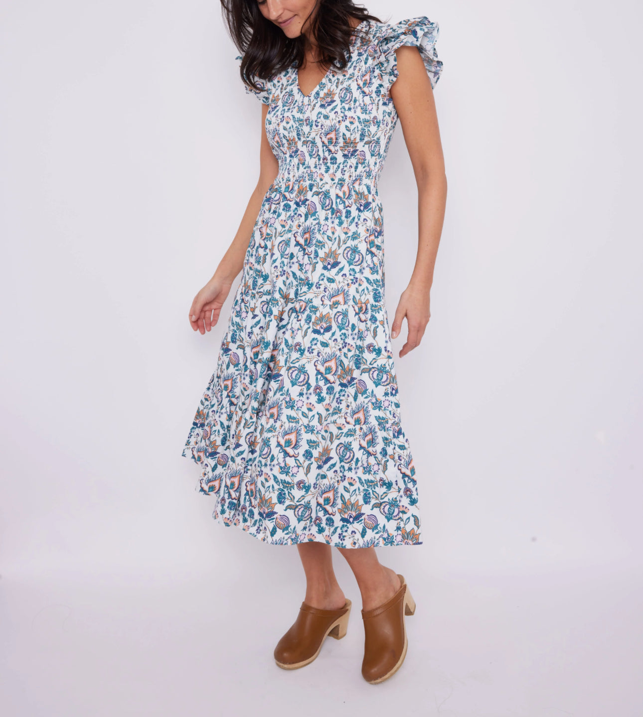 Sail To Sable French Floral V-Neck Smocked Midi Dress