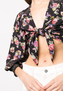 Alice + Olivia Balloon Sleeve Crop Top - Magnolia Floral