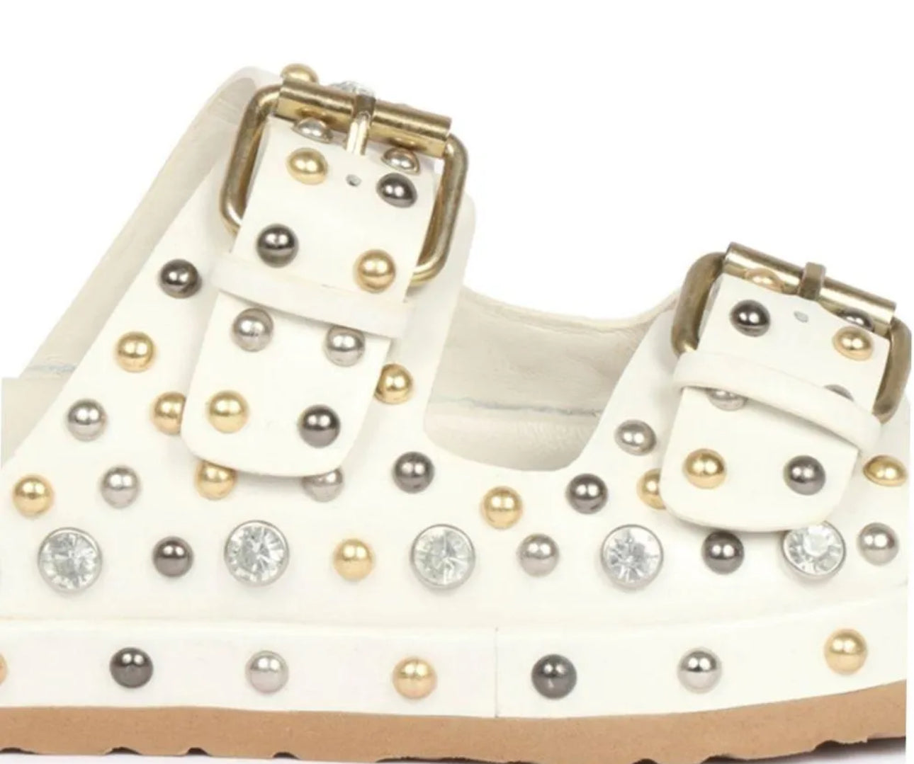 Saint G Emily Studded Double Buckle Sandal - White