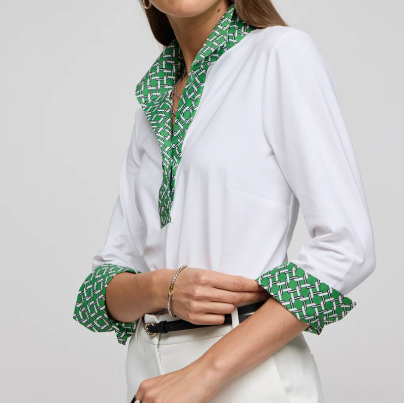 Hinson Wu Ainsley 3/4 Sleeve Chain Link Shirt - Green Combo