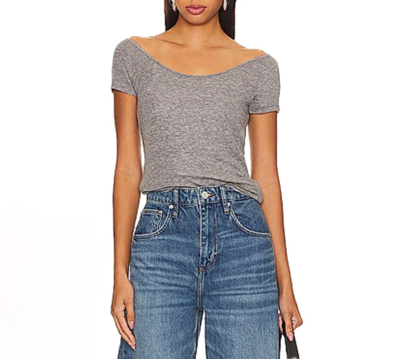 Sophie Rue Open Neck Long Tee - Heather Grey