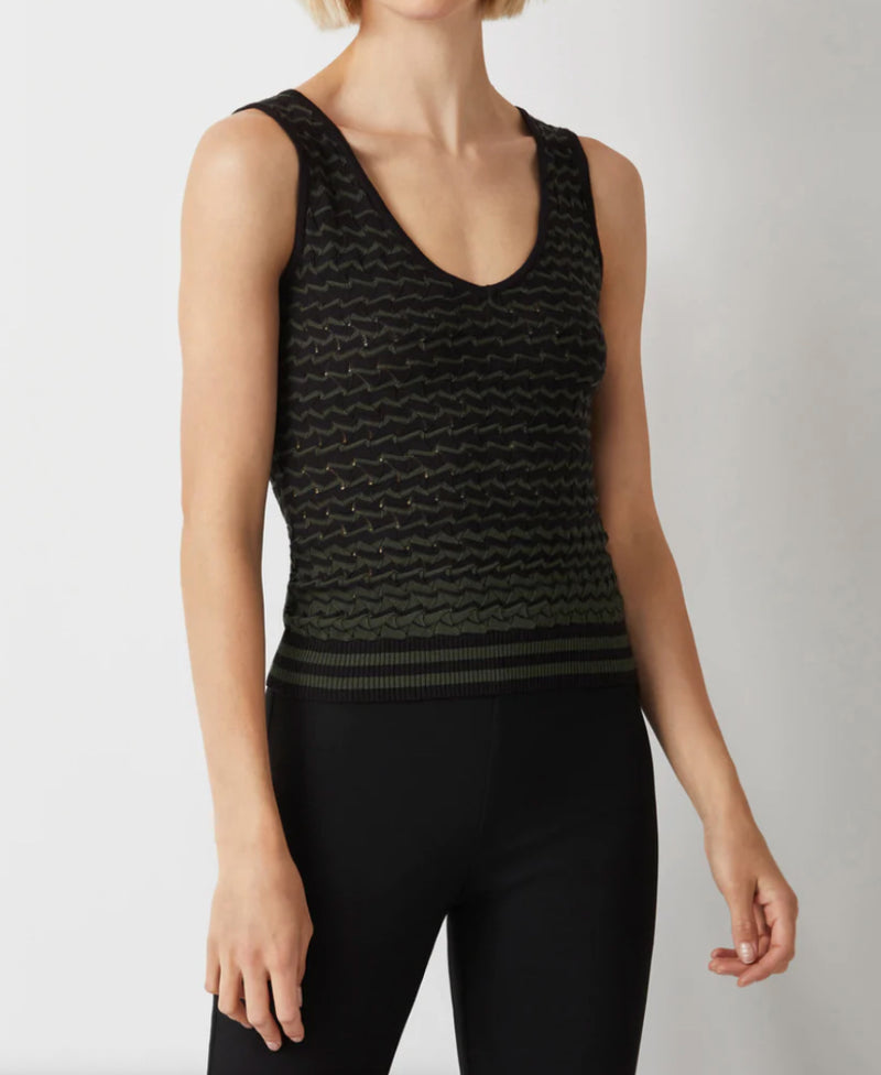 ecru Missoni Stitch V Neck Tank - Black Pine