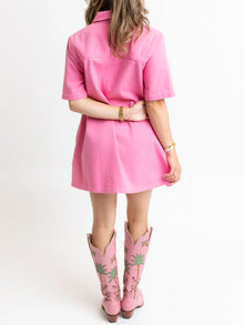 Karlie Clothes Denim Pocket Swing Shirt Dress - Pink