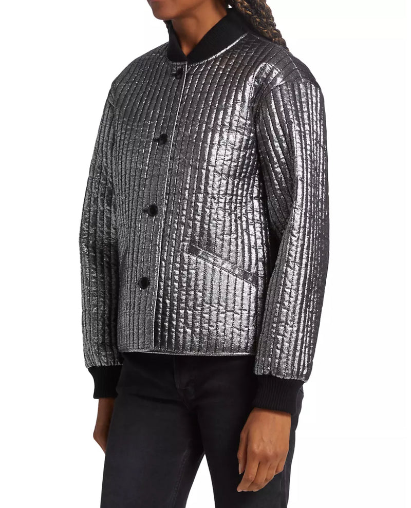 The Great. Quilted Metallic Bomber Jacket