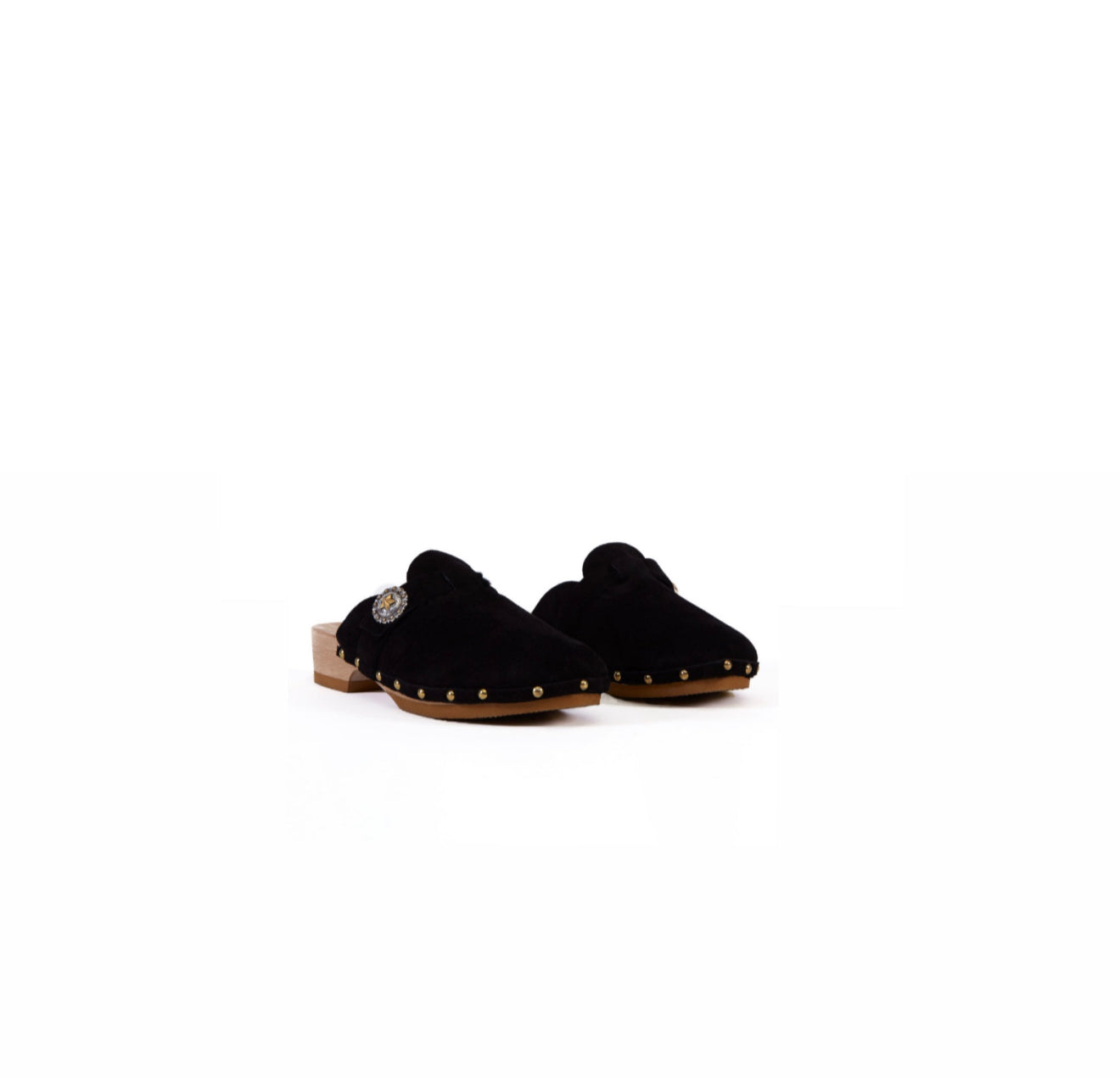 KATE CATE Allegra Suede Calfskin Clogs - Black