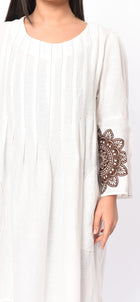 Greek Archaic Kori Embroidered Linen Dress - White