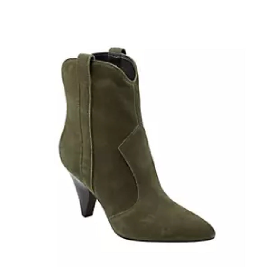 Marc Fisher LTD. Carissa Pointed Toe Pull On Booties - Dark Green Suede