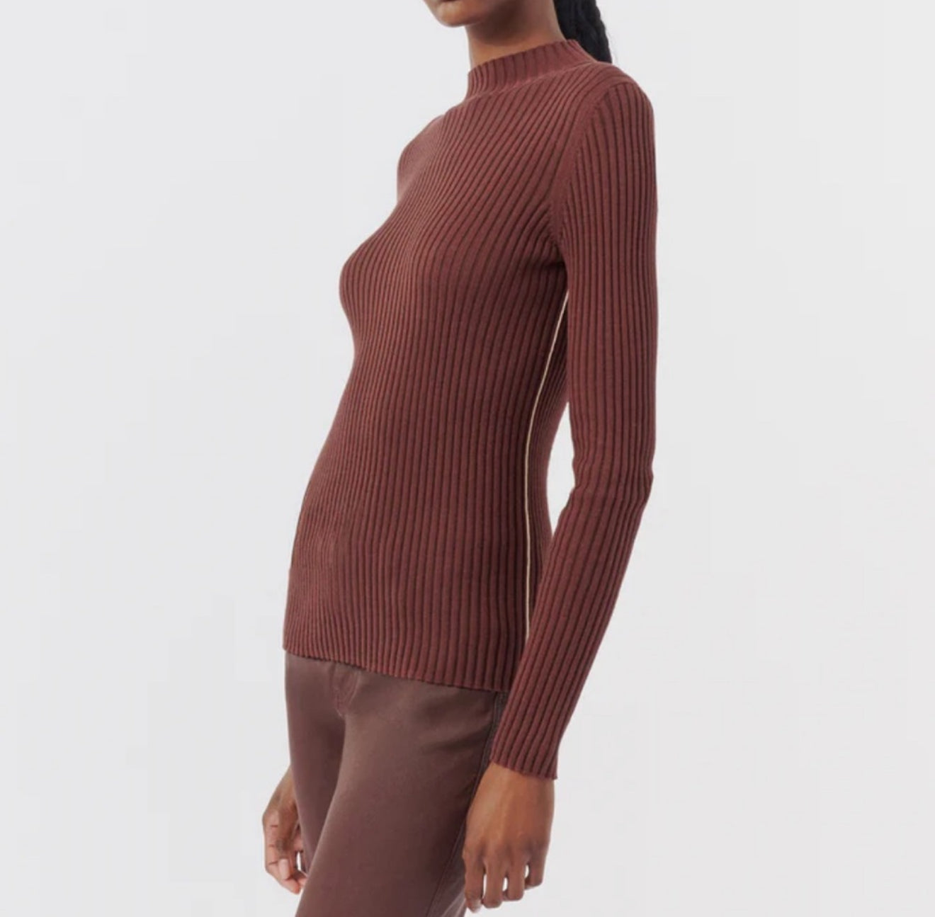 ATM Mock Neck Silk & Cotton Sweater - Chocolate