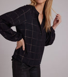 Bella Dahl Long Sleeve Shirred Raglan Shirt - Copper Shine Plaid