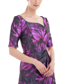 Kay Unger Tallulah Tea Length Dress - Cerise/Navy