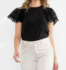 THML Flutter Eyelet Sleeve Top - Black