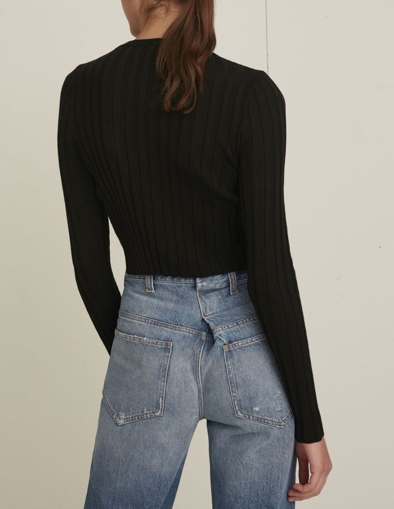 Marissa Webb Nicolas Cropped Crewneck Rib Pullover - Black