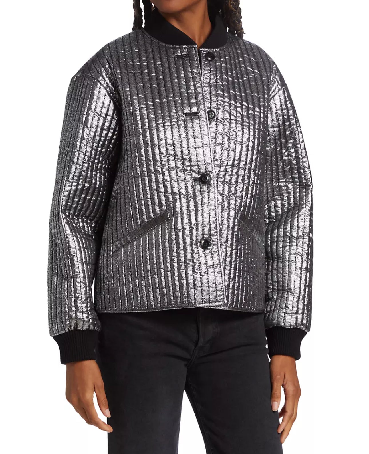 The Great. Quilted Metallic Bomber Jacket