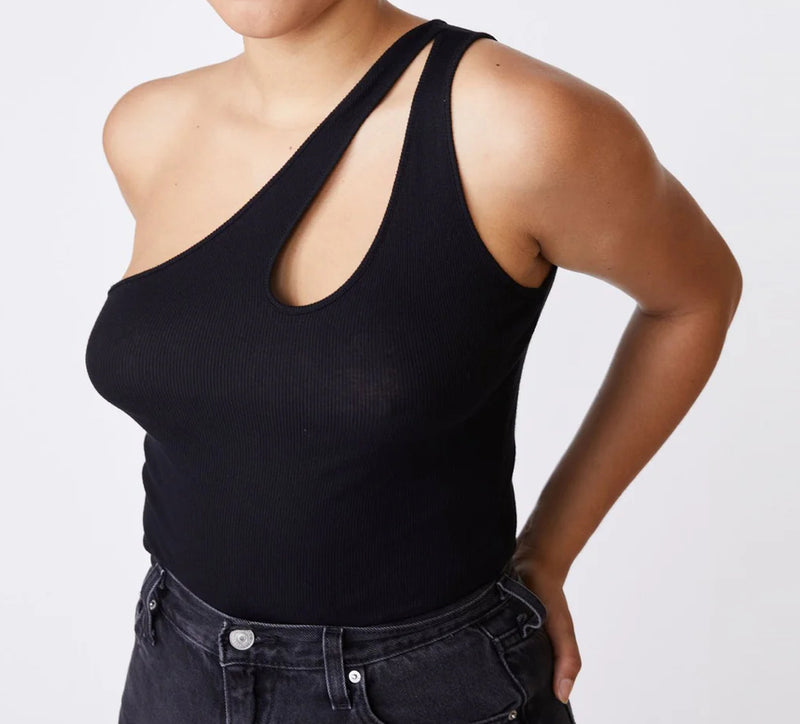 Monrow Cutout One Shoulder Bodysuit - Black