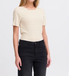 ICHI Cella Stripe T-Shirt - Oatmeal