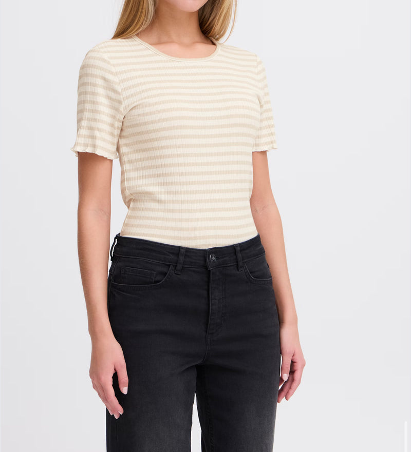 ICHI Cella Stripe T-Shirt - Oatmeal