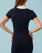 Sophie Rue Collared Rib Knit Dress - Navy/White