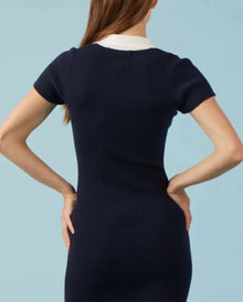 Sophie Rue Collared Rib Knit Dress - Navy/White
