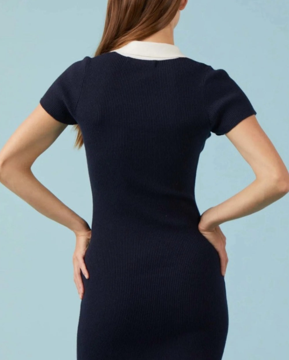 Sophie Rue Collared Rib Knit Dress - Navy/White