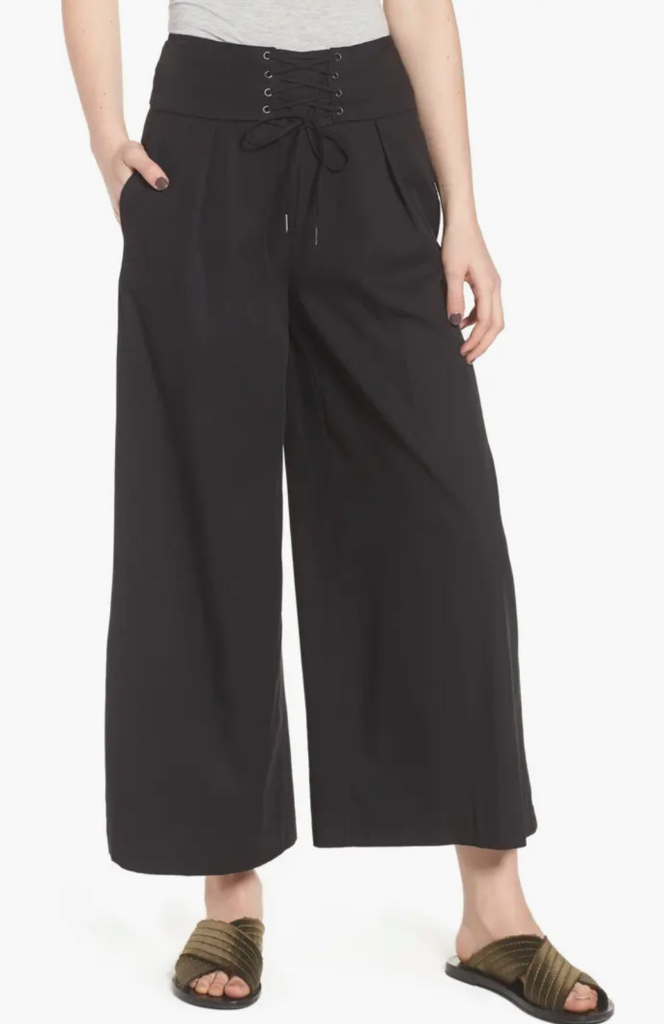 Paige Charisma Lace-Up Wide Leg Pants - Black