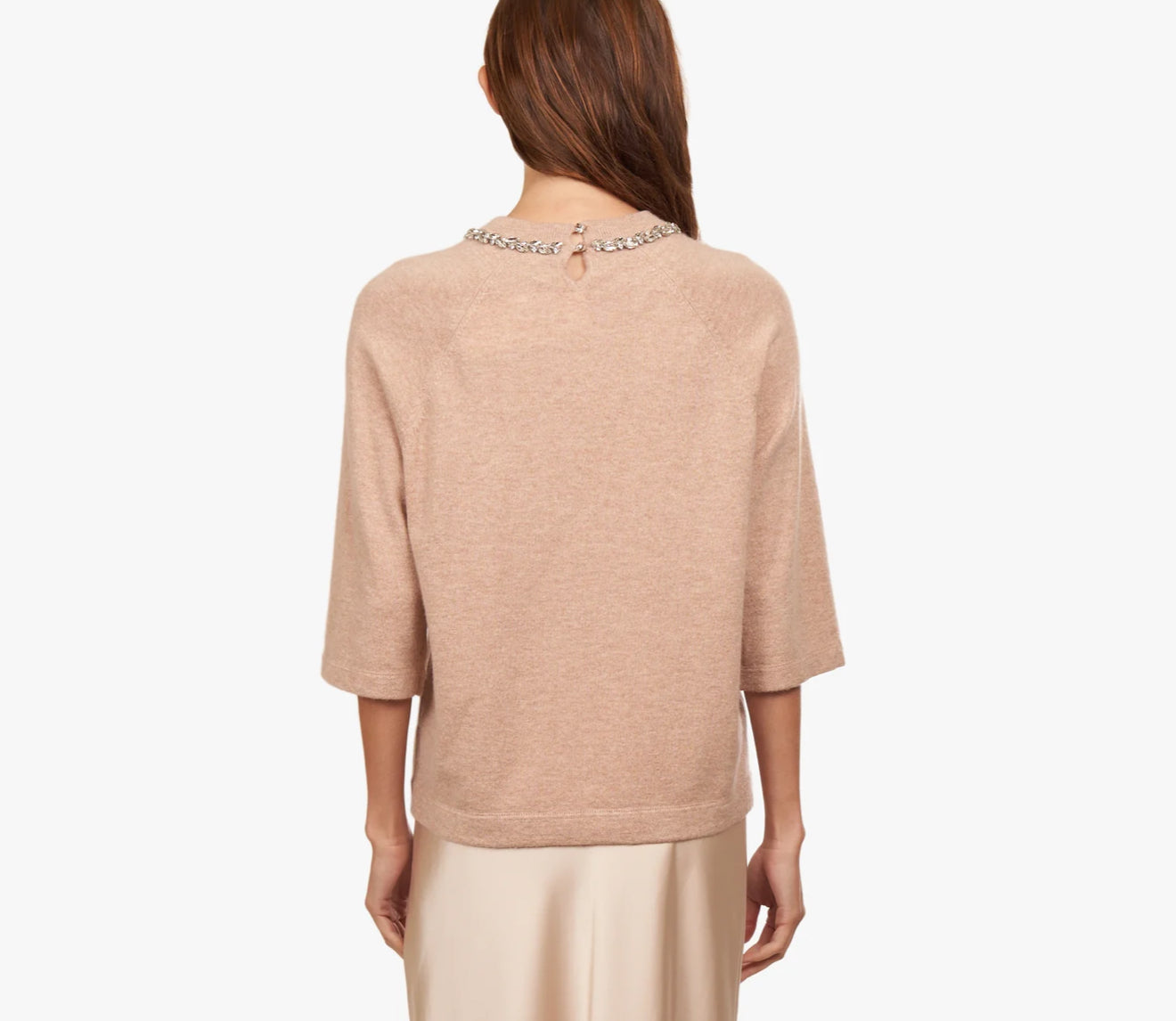 Autumn Cashmere Oversized Tee W/Rhinestone Trim - Cappuccino