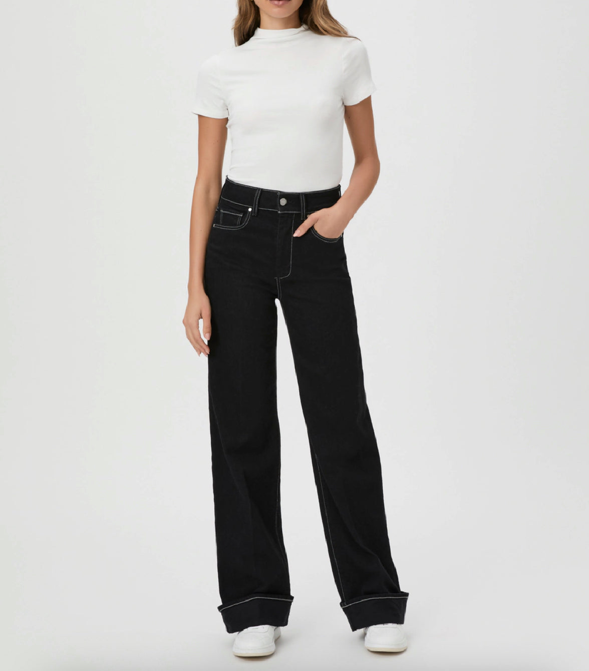 Paige Sasha 32″ Wide Cuff Jean – Twilight Black