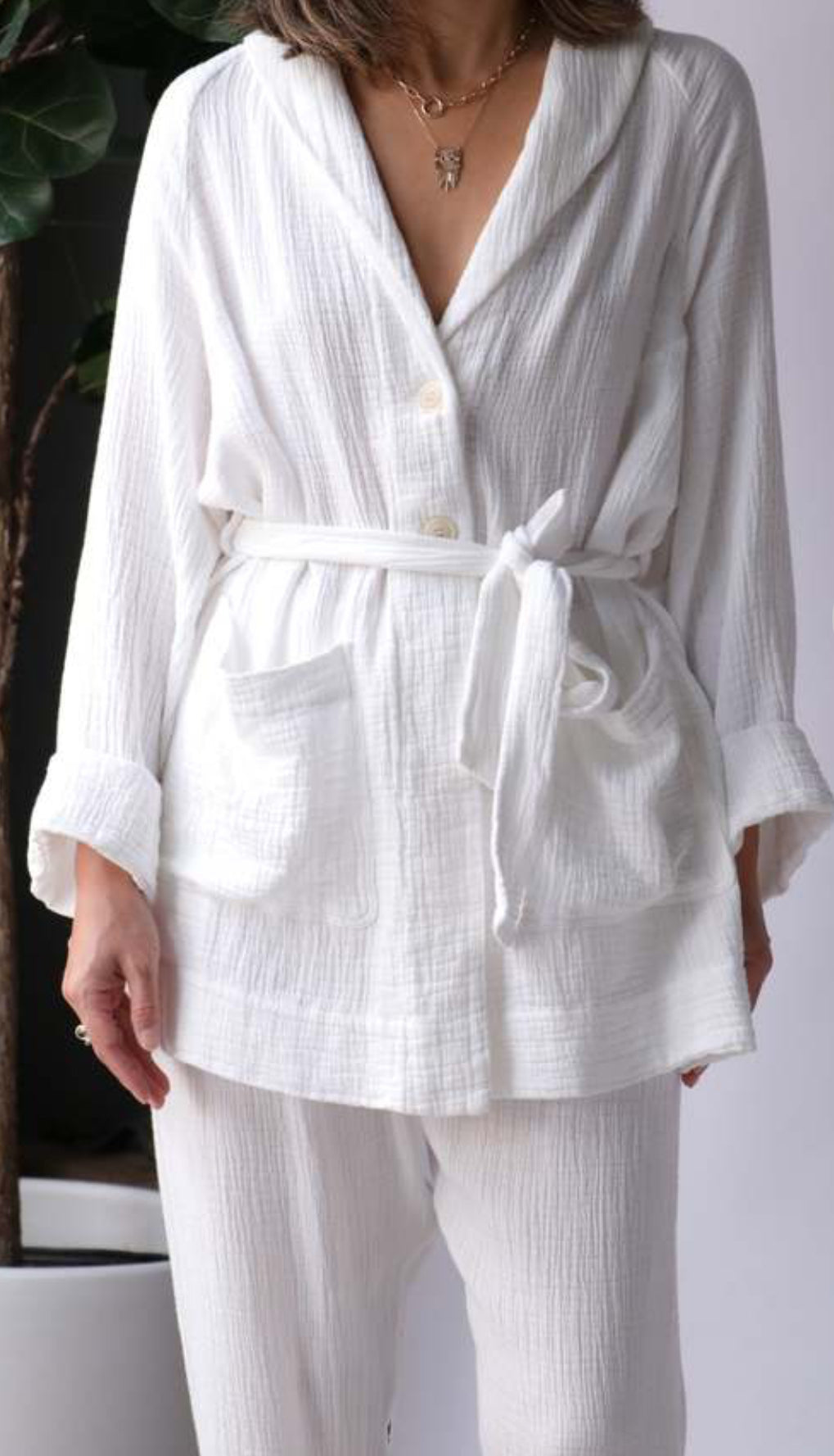 Raquel Allegra Cotton Gauze Medley Robe - Cream