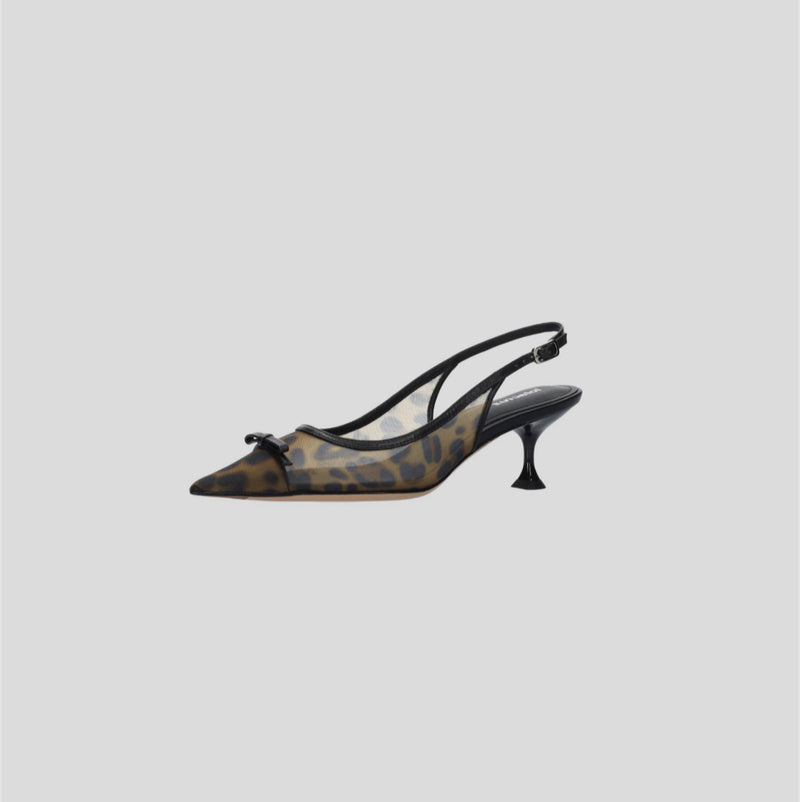 Lola Cruz Satina Slingback Kitten Heels - Leopard