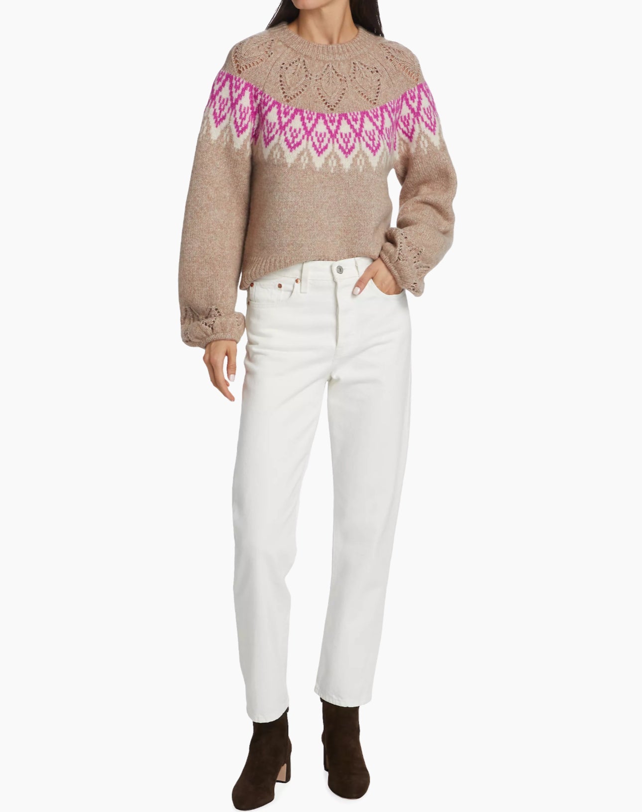 dh New York Hannah Pointelle Fair Isle-Inspired Sweater