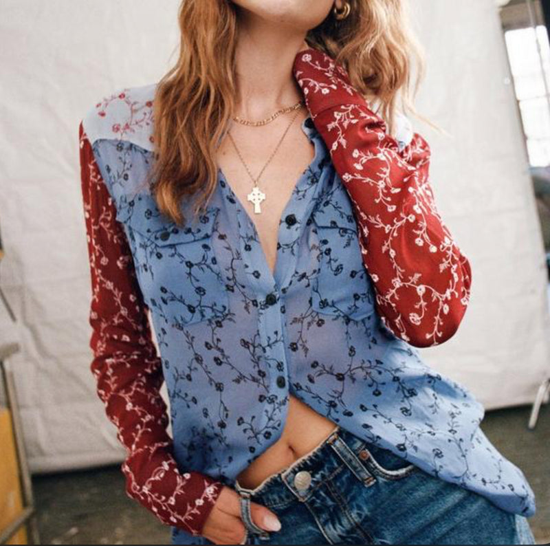 rag & bone Wyatt Patchwork Shirt - Dark Blue Floral