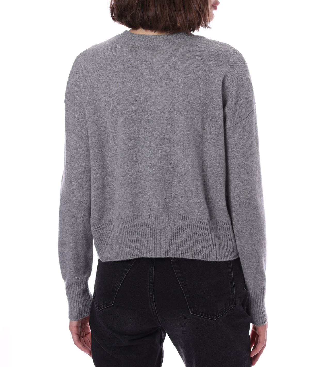 Minnie Rose Cashmere Ski Out West Crew Cropped Pullover Sweater - Silver Grey/White