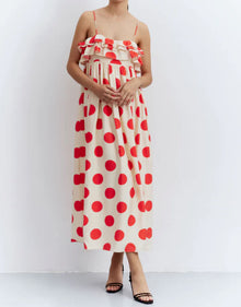 Compañia Fantastica Long Polkadot Ruffle Dress