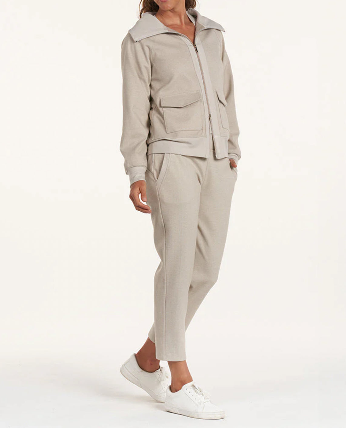 Thrive Société Quinn Rib Trim Trouser - Stone