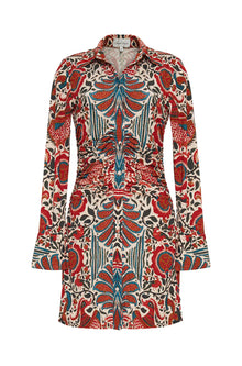 Cara Cara Poppy Paisley Belted Minidress - Turtledove Luxor