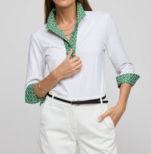 Hinson Wu Ainsley 3/4 Sleeve Chain Link Shirt - Green Combo